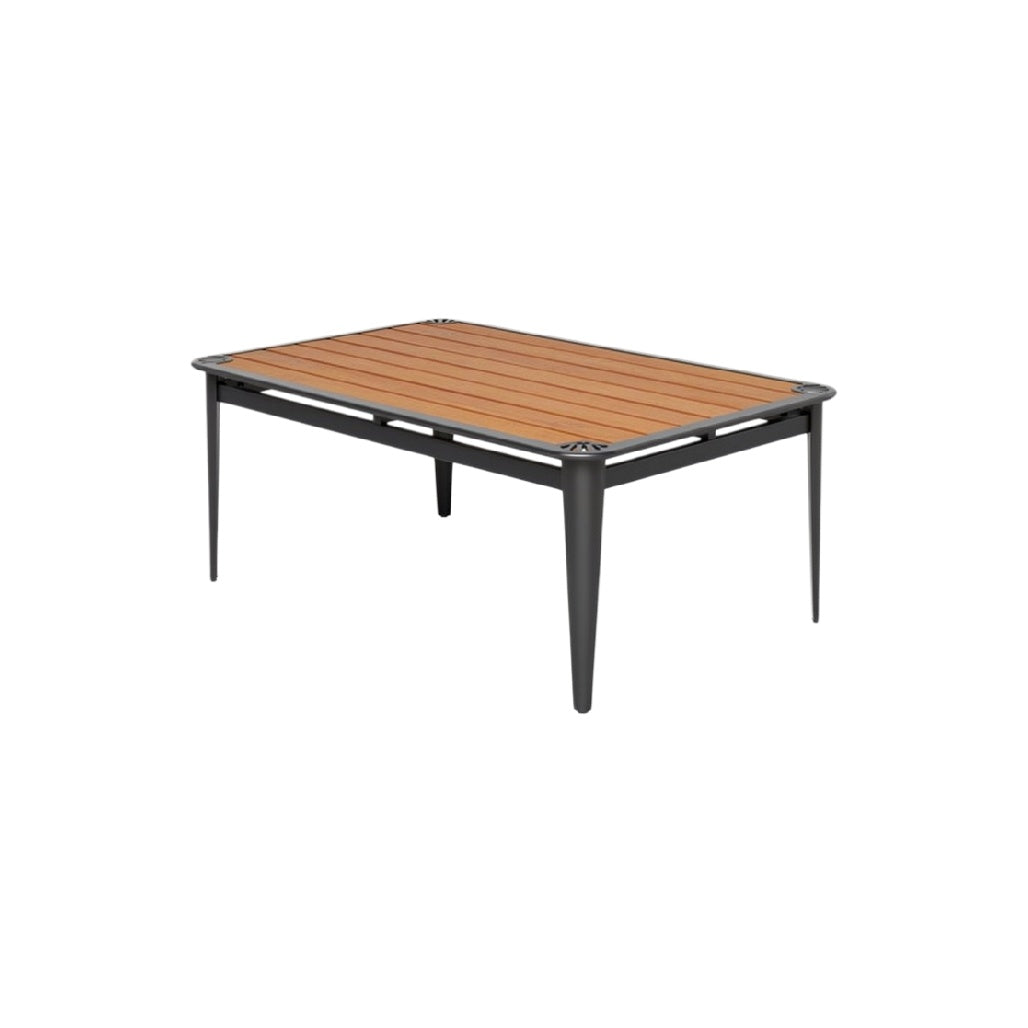 Modern Rectangular Outdoor Table with Metal Frame and Wooden Top